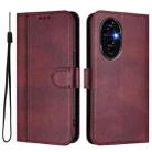 For Honor 200 Line Splicing Buckle Retro Leather Phone Case(Wine Red) - 2