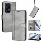 For Honor 200 Lite Global Line Splicing Buckle Retro Leather Phone Case(Grey) - 1