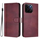 For Honor 200 Smart / Honor X7c 4G Line Splicing Buckle Retro Leather Phone Case(Wine Red) - 2