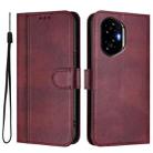 For Honor 300 Line Splicing Buckle Retro Leather Phone Case(Wine Red) - 2