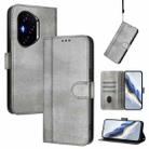 For Honor 300 Pro / Honor 300 Ultra Line Splicing Buckle Retro Leather Phone Case(Grey) - 1