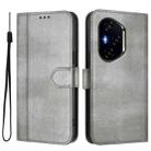 For Honor 300 Pro / Honor 300 Ultra Line Splicing Buckle Retro Leather Phone Case(Grey) - 2