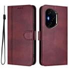 For Honor 300 Pro / Honor 300 Ultra Line Splicing Buckle Retro Leather Phone Case(Wine Red) - 2