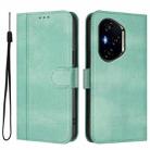For Honor 400 Line Splicing Buckle Retro Leather Phone Case(Mint Green) - 2
