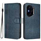 For Honor 400 Line Splicing Buckle Retro Leather Phone Case(Dark Blue) - 2