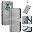 For Honor Magic5 Pro Line Splicing Buckle Retro Leather Phone Case(Grey) - 1