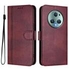 For Honor Magic5 Pro Line Splicing Buckle Retro Leather Phone Case(Wine Red) - 2