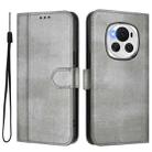 For Honor Magic6 Line Splicing Buckle Retro Leather Phone Case(Grey) - 2