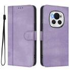 For Honor Magic6 Line Splicing Buckle Retro Leather Phone Case(Purple) - 2