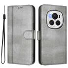 For Honor Magic6 Pro Line Splicing Buckle Retro Leather Phone Case(Grey) - 2