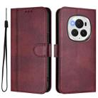 For Honor Magic6 Pro Line Splicing Buckle Retro Leather Phone Case(Wine Red) - 2
