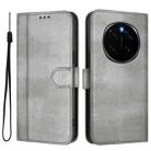 For Honor Magic7 Line Splicing Buckle Retro Leather Phone Case(Grey) - 2