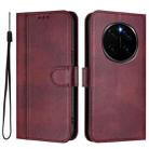 For Honor Magic7 Pro Line Splicing Buckle Retro Leather Phone Case(Wine Red) - 2