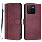 For Honor X5b / X5b Plus Line Splicing Buckle Retro Leather Phone Case(Wine Red) - 2
