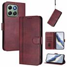 For Honor X6a / X6b Line Splicing Buckle Retro Leather Phone Case(Wine Red) - 1