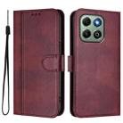 For Honor X6a / X6b Line Splicing Buckle Retro Leather Phone Case(Wine Red) - 2