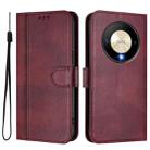 For Honor X9b / Honor Magic6 Lite 5G Line Splicing Buckle Retro Leather Phone Case(Wine Red) - 2