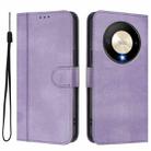 For Honor X9b / Honor Magic6 Lite 5G Line Splicing Buckle Retro Leather Phone Case(Purple) - 2