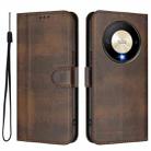 For Honor X9b / Honor Magic6 Lite 5G Line Splicing Buckle Retro Leather Phone Case(Brown) - 2