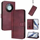 For Honor X9c Smart Global Line Splicing Buckle Retro Leather Phone Case(Wine Red) - 1