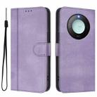 For Honor X9c Smart Global Line Splicing Buckle Retro Leather Phone Case(Purple) - 2
