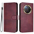 For Honor X9c / Magic7 Lite Line Splicing Buckle Retro Leather Phone Case(Wine Red) - 2