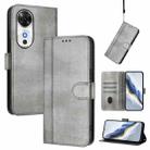 For Honor Play 60 Line Splicing Buckle Retro Leather Phone Case(Grey) - 1