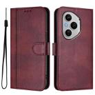 For Honor 400 Pro Global 160.8mm Line Splicing Buckle Retro Leather Phone Case(Wine Red) - 2