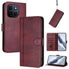 For Honor X6c 4G Line Splicing Buckle Retro Leather Phone Case(Wine Red) - 1