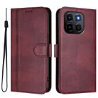 For Honor X6c 4G Line Splicing Buckle Retro Leather Phone Case(Wine Red) - 2
