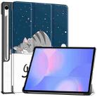 For Samsung Galaxy Tab S10 FE+ Custer Painted 3-Fold Holder Smart Leather Tablet Case(Lazy Cat) - 1