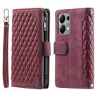 For OPPO Reno13 Pro Grid Texture Zipper Leather Phone Case with Lanyard(Wine Red) - 2