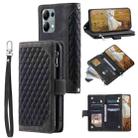 For OPPO Reno13 Pro Grid Texture Zipper Leather Phone Case with Lanyard(Black) - 1