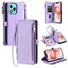 For Honor 400 Lite Leather Stitching Multi-card Slot Zipper Phone Case(Purple) - 1