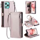 For Honor 400 Lite Leather Stitching Multi-card Slot Zipper Phone Case(Rose Gold) - 1
