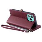For Honor 400 Lite Leather Stitching Multi-card Slot Zipper Phone Case(Wine Red) - 3