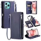For Honor 400 Lite Leather Stitching Multi-card Slot Zipper Phone Case(Blue) - 1