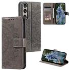 For Sony Xperia 1 VII Totem Flower Embossed Leather Phone Case with Lanyard(Grey) - 1