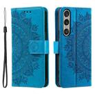 For Sony Xperia 1 VII Totem Flower Embossed Leather Phone Case with Lanyard(Blue) - 2