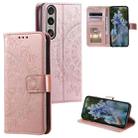 For Sony Xperia 1 VII Totem Flower Embossed Leather Phone Case with Lanyard(Rose Gold) - 1