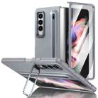 For Samsung Galaxy Z Fold3 5G Integrated Skin Feel Lens Folding Holder Pen Slot Shockproof Phone Case with Pen(Grey) - 1