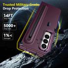 For Samsung Galaxy Z Fold3 5G Integrated Skin Feel Lens Folding Holder Pen Slot Shockproof Phone Case with Pen(Wine Red) - 2