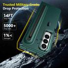 For Samsung Galaxy Z Fold3 5G Integrated Skin Feel Lens Folding Holder Pen Slot Shockproof Phone Case with Pen(Green) - 2