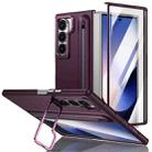 For Samsung Galaxy Z Fold6 5G Integrated Skin Feel Lens Folding Holder Pen Slot Shockproof Phone Case with Pen(Wine Red) - 1
