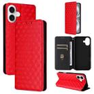 For iPhone 16 Cubic Grid Texture Flip Leather Phone Case(Red) - 1