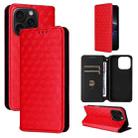 For iPhone 16 Pro Cubic Grid Texture Flip Leather Phone Case(Red) - 1