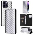 For iPhone 15 Pro Max Cubic Grid Texture Flip Leather Phone Case(Silver) - 1