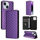 For iPhone 15 Cubic Grid Texture Flip Leather Phone Case(Purple) - 1