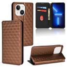 For iPhone 14 Plus Cubic Grid Texture Flip Leather Phone Case(Brown) - 1