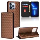 For iPhone 13 Pro Max Cubic Grid Texture Flip Leather Phone Case(Brown) - 1